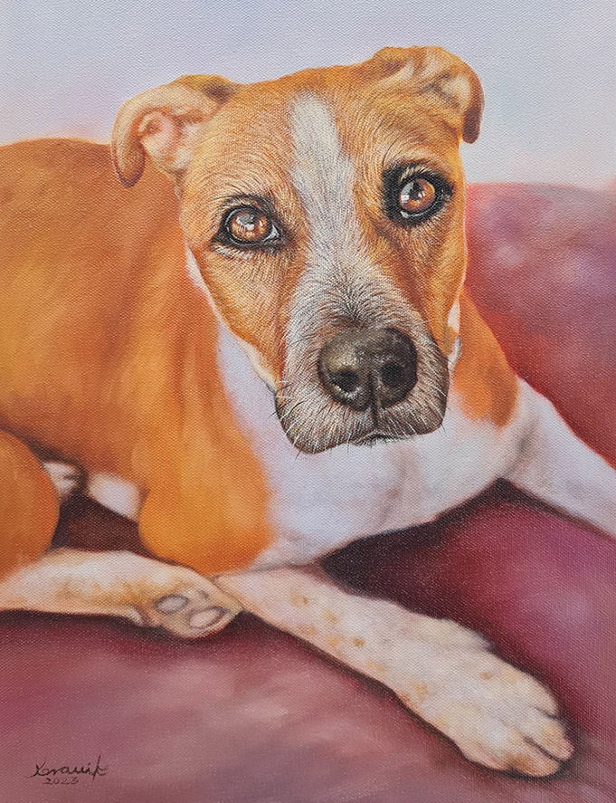 Olieverfschilderij van een hond