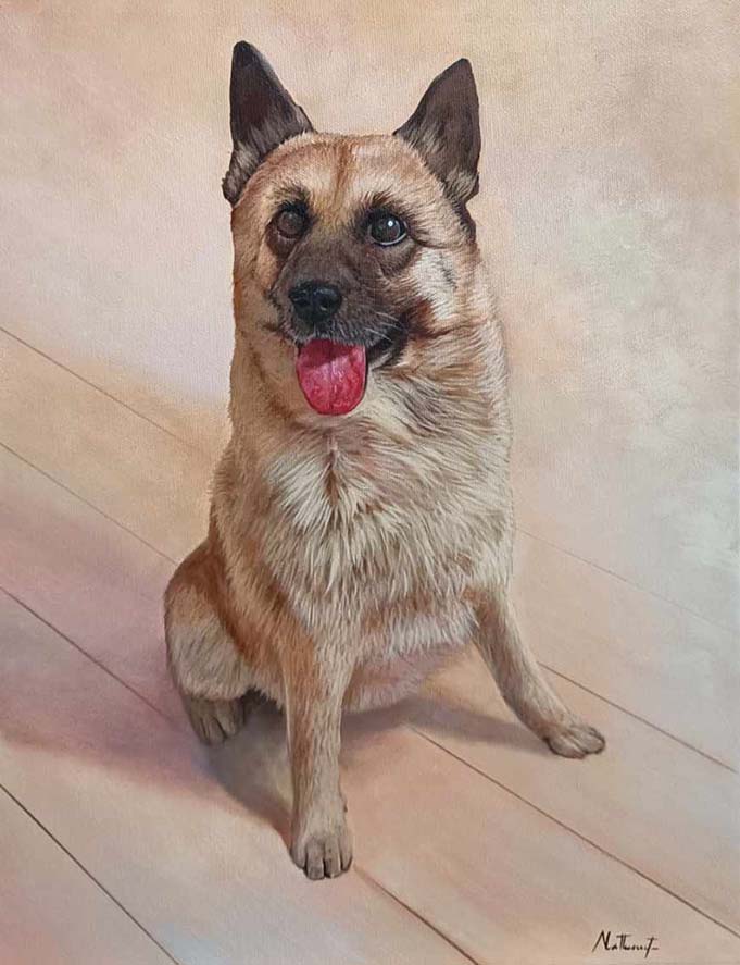 Olieverfschilderij van een hond