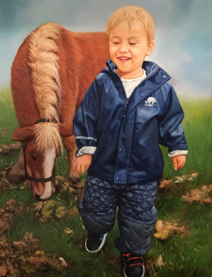 Olieverfschilderij van een kind met een paard