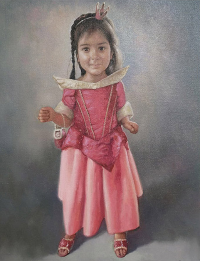 Schilderij van een meisje in jurk